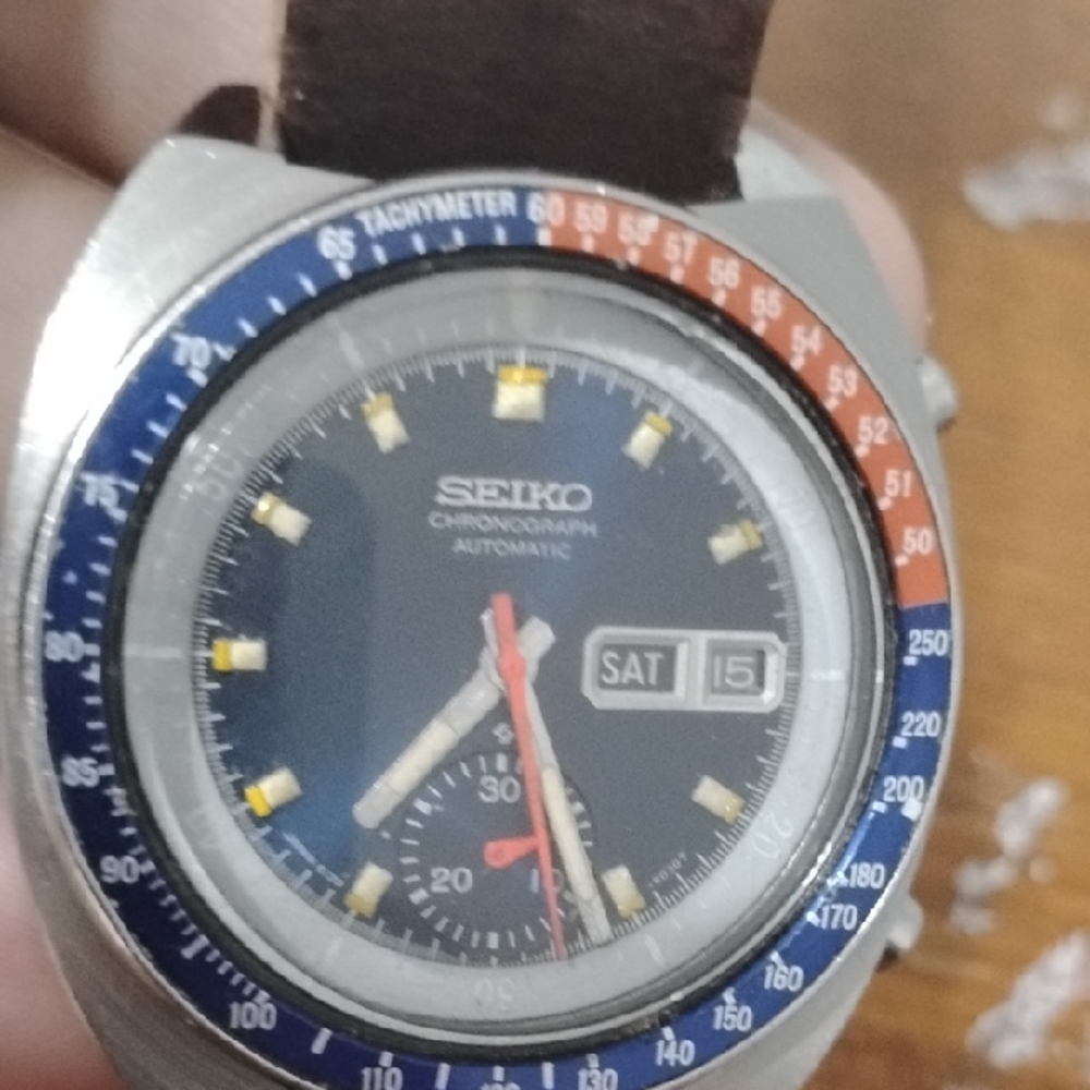 Seiko 6139 Pepsi Blue and Red Chronograph Watch Runs